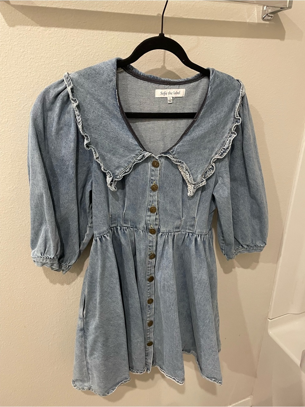 Zoco Babydoll Light Blue Denim Button-Front Mini Dress